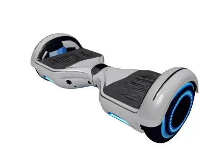 Sleek Silver Hoverboard with Blue Runners 3D model