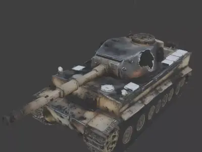 Destroyed World War II Heavy Battle Tank 3D Model V01 Low-poly 3D model