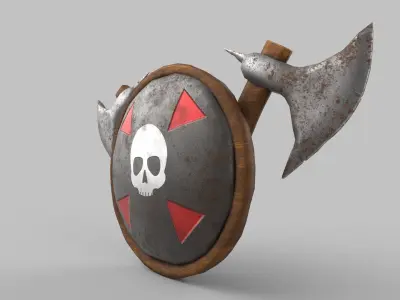 shield and axe Low-poly 3D model