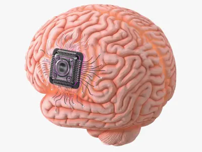 Human Brain with Microchip Implant with Light 3D model