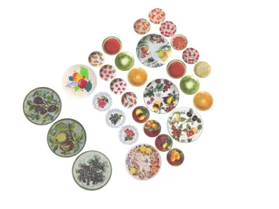 Fruit Designed Plates Set 3D model