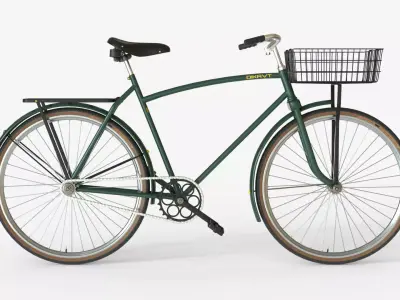 Green Vintage City Bicycle with Front Basket 3D model