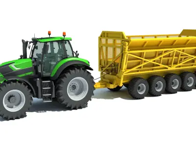 Tractor with Cane Trailer 3D model