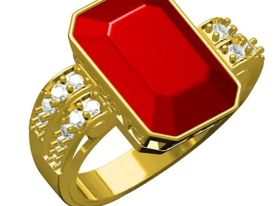 Antique Emerald Stone Cocktail Engagement Ring 3D print model