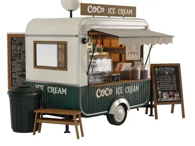 Ice Cream Food Cart Kiosk 3D model