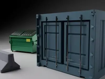 Dumper Shipping Container and Concrete Barrier 3D model
