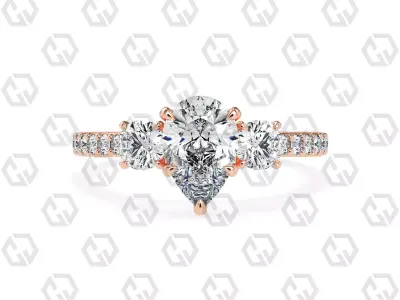 Ring 127 Pear cathedral pave set shank 3 stone ring 3D print model