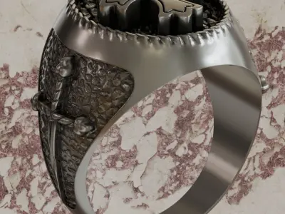 Knight Templar Ring with Cross Pattee and Symbols of the Order 3D print model