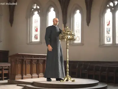 Priest with Church Candlestick Stand 3D model