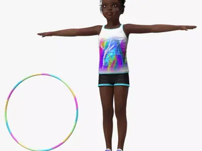 Black Child Girl With Hoop Rigged 3D model