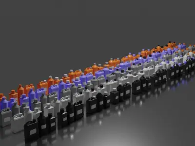 Industrial laboratory fluid chemical containers and blank labels 3D model