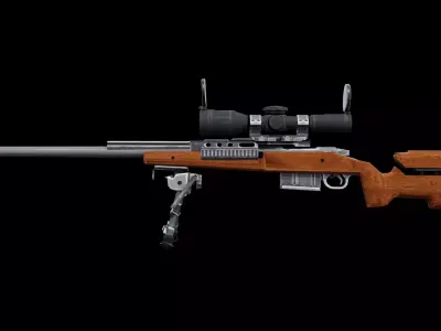 Tactical Bolt Action Sniper Rifle Long Range Game Ready Low Poly Low-poly 3D model