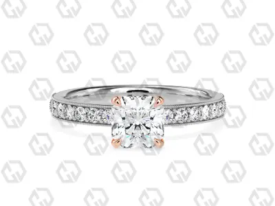 Ring 70 Radiant Shape milgrain pave set ring with Gems 3D print model