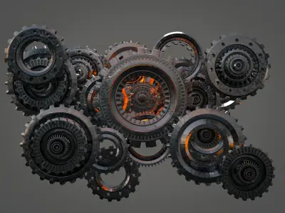 Gear Mechanism Cogwheels Set Kitbash 3D Model Low-poly 3D model