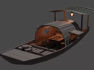 Wooden Boat Stylized Fishing Boat Game Ready Low-poly 3D model