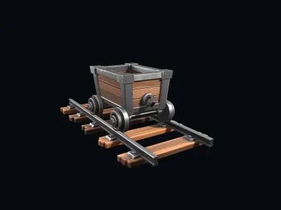 Stylized trolley and rails  Low-poly 3D model