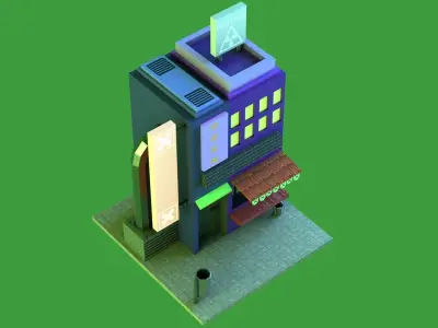 Cyberpunk Low poly building for mobile videogames Low-poly 3D model