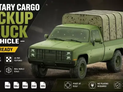 Military Cargo Pickup Truck Vehicle Army Game Ready Low-poly 3D model