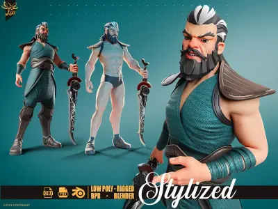 3D Stylized Male Character Warrior - Armored - Rigged Low-poly 3D model