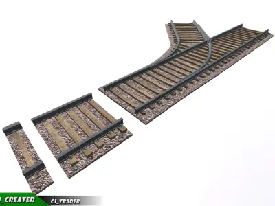 Lowpoly Railway Track Collection Pack 3d model Low-poly 3D model