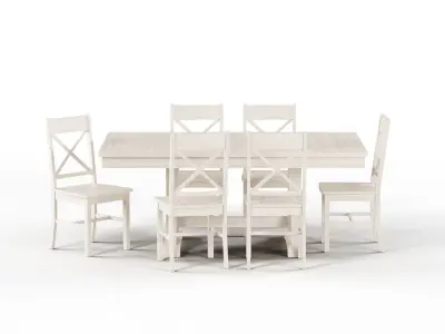 Maison Rouge Millwright Wood Dining Set in Antique white Low-poly 3D model