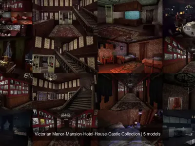  Victorian Manor-Mansion-Hotel-House-Castle Collection 3D Model Pack