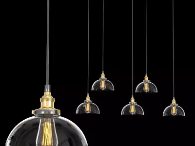 FACTORY FILAMENT CLEAR GLASS DOME RECTANGULAR PENDANT 3D model