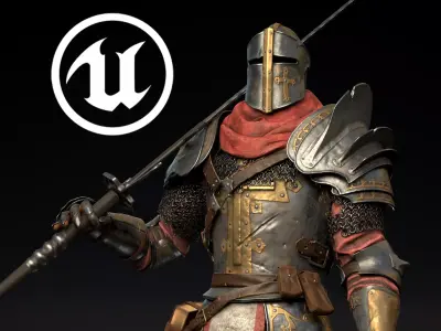 Medieval knight Templier Low-poly 3D model