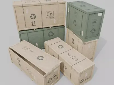 Customizable Wooden Crate Trio - Elongated Props 3D Model Pack
