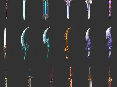 Fantasy Sword Collection 100 Swords Low-poly 3D model
