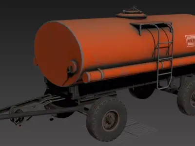 cart-danger orange water tank on trailer 3D model