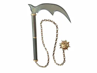 Kusarigama scythe with chain Low-poly 3D model