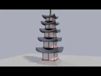 Japanese Five-Storied Pagoda  Low Poly 3D Model Low-poly 3D model