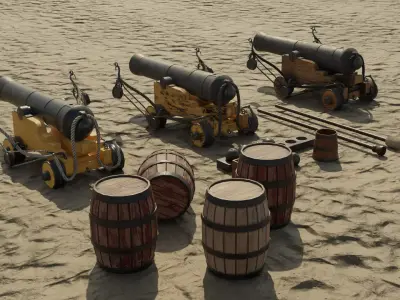 Cannons and Cannon Props Low-poly 3D model