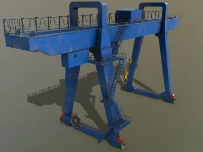 PBR Double Girder Gantry Crane V1 - Blue Low-poly 3D model