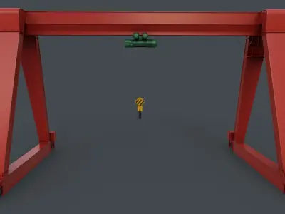 PBR Single Girder Gantry Crane V1 - RED Low-poly 3D model