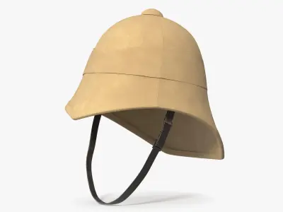 British Army Pith Helmet Beige Worn Strap 3D model