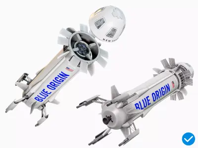 New Shepard Reusable Spacecraft - Blue Origin Spaceship PBR Low-poly 3D model