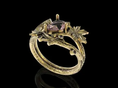 Pear Diamond Branch Theme Antique Ring 3D print model