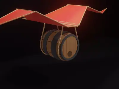 flying barrel gaming asset hand painted model Low-poly 3D model