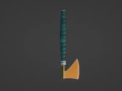 An axe with a green sheathed handle 3D model