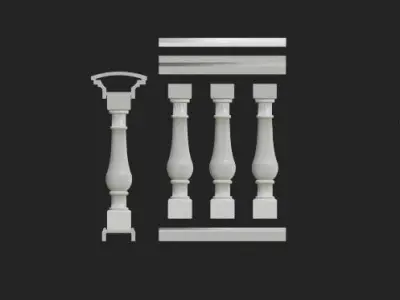 Balusters 3D set of wooden railings 3D model