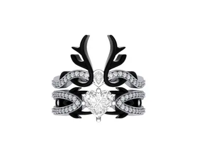 Heart Lab Created Diamond Black Deer Solitaire Gothic Ring Set  3D print model purchase