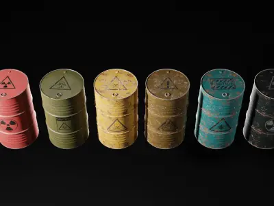 Collection Of Damaged Oil Barrels By Nikdox Low-poly 3D model