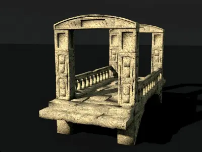 old ancient stone bridge lowpoly printable 3D model