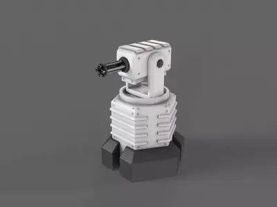 PBR Turret Gun 03 White Low-poly 3D model