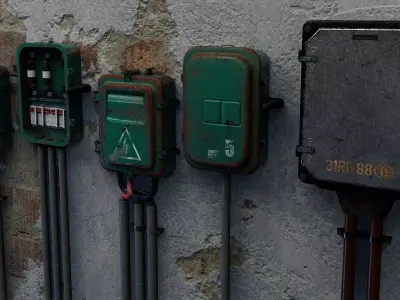 Utility Electric Wall Fuse Boxes Props Low-poly 3D model