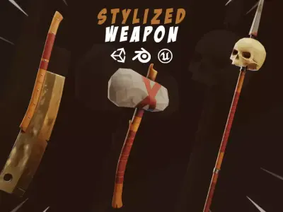 Stylized weapon pack Low-poly 3D model purchase
