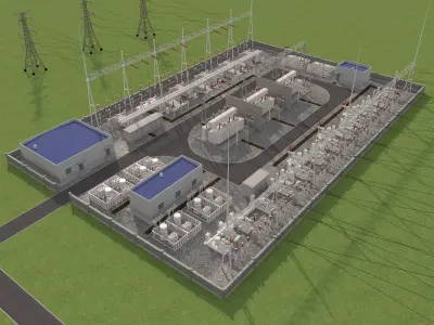 Electrical power substation low-poly 3D model