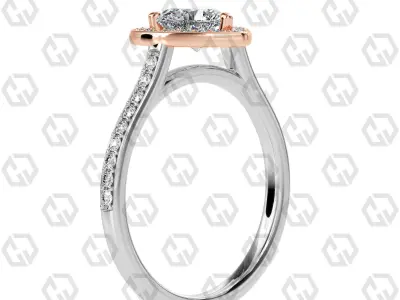 Ring 194 Heart Shape Cathedral Halo pave set with Gems 3D print model